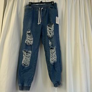 Forever 21 Jogger Jeans | Medium Wash w/ Rips and Elastic waistband / New w Tags